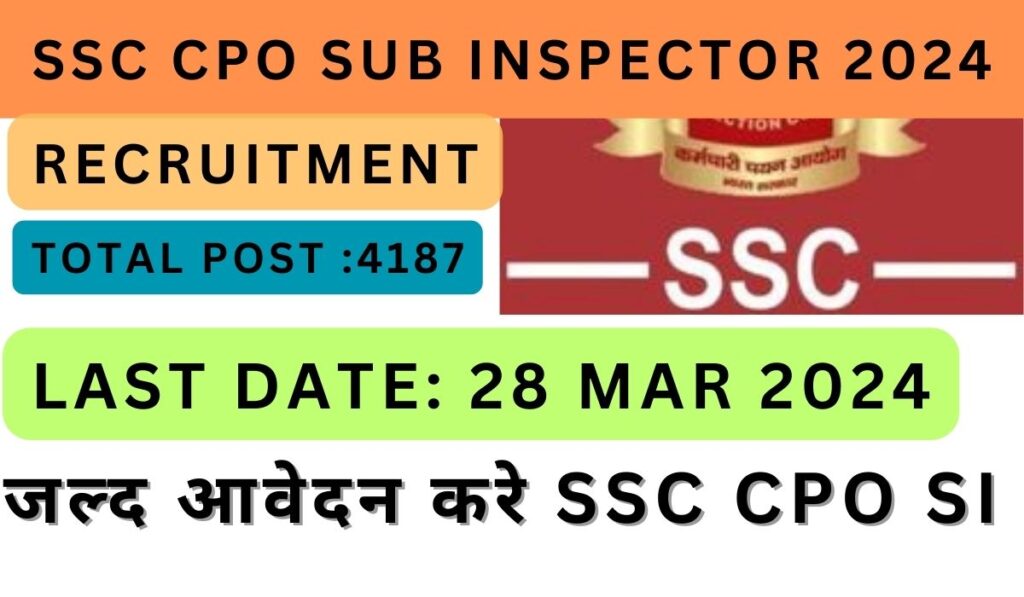 Apply Online for SSC Sub-Inspector 4187 Post in Delhi Police and Central Armed Police Forces Exam 2024